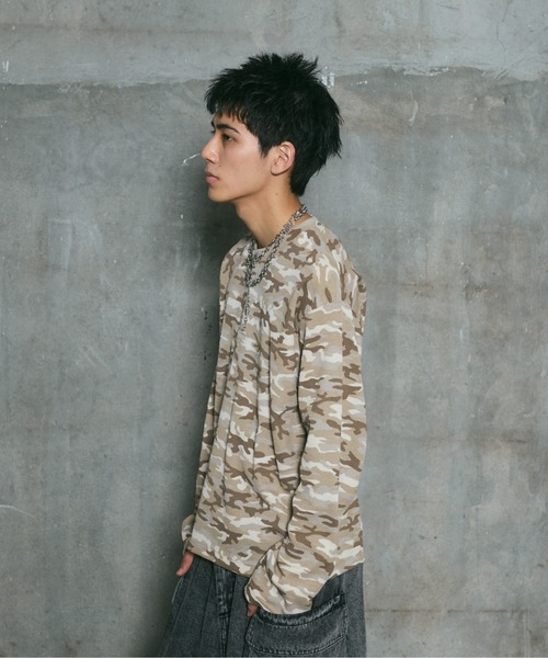 tシャツ HENLEY CAMO WAFFLE LONG-SLEEVE TEE / カモ総柄ヘンリー
