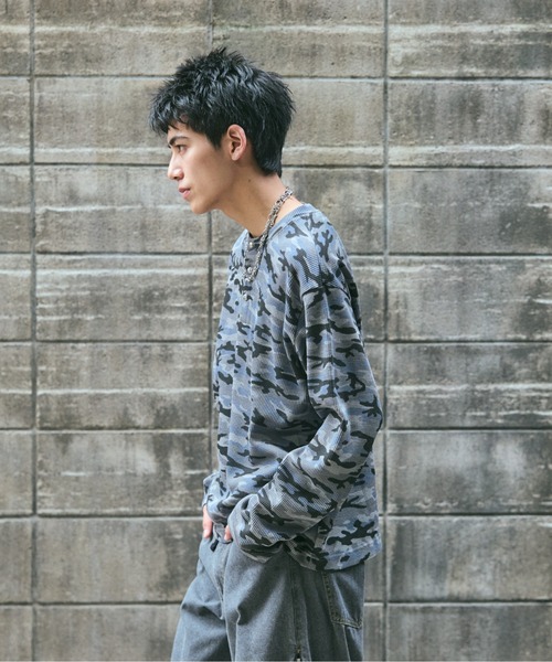 tシャツ HENLEY CAMO WAFFLE LONG-SLEEVE TEE / カモ総柄ヘンリー