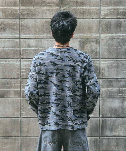 tシャツ HENLEY CAMO WAFFLE LONG-SLEEVE TEE / カモ総柄ヘンリー