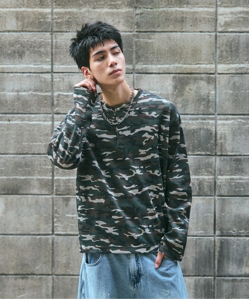 tシャツ HENLEY CAMO WAFFLE LONG-SLEEVE TEE / カモ総柄ヘンリー