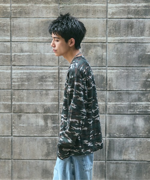 tシャツ HENLEY CAMO WAFFLE LONG-SLEEVE TEE / カモ総柄ヘンリー
