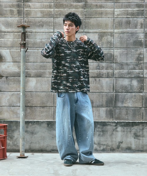 tシャツ HENLEY CAMO WAFFLE LONG-SLEEVE TEE / カモ総柄ヘンリー