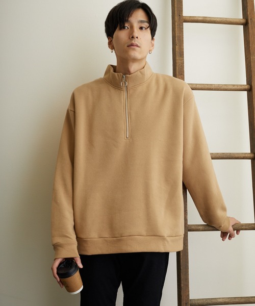 B.I.D. トレーナー スウェット 「ISLAND PEAK」パイル裏起毛ハーフZIP