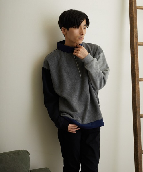 B.I.D. トレーナー スウェット 「ISLAND PEAK」パイル裏起毛ハーフZIP