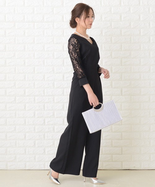 Lace Ladies パンツドレス レース七分袖オールインワン・ワイド