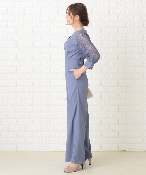 Lace Ladies パンツドレス レース七分袖オールインワン・ワイド