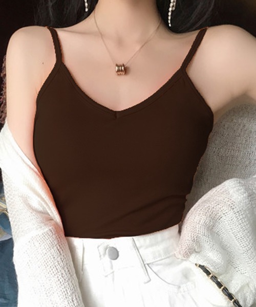DAY CLOSET キャミソール レディース ショート丈Vネックカップ