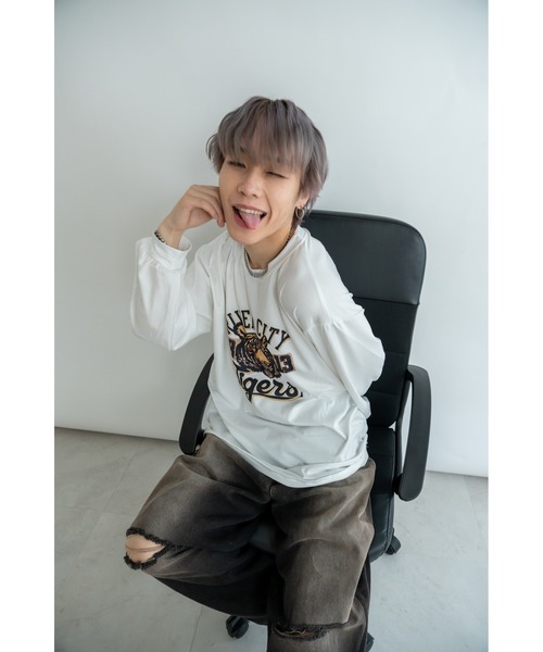 DEVICE（デバイス） tシャツ ヴィンテージライク タイガープリント長袖