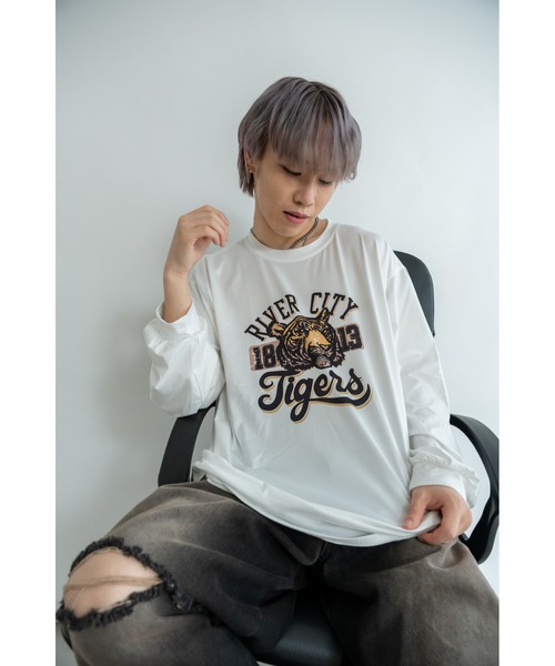 DEVICE（デバイス） tシャツ ヴィンテージライク タイガープリント長袖