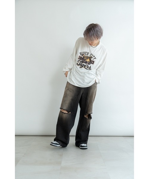 DEVICE（デバイス） tシャツ ヴィンテージライク タイガープリント長袖