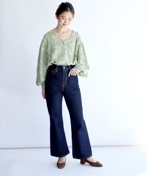 【美品】CLANE STRIPE FLOWER EMBROIDERYブラウス SLOBE IENA（スローブイエナ） シャツ ブラウス 【CLANE/クラネ