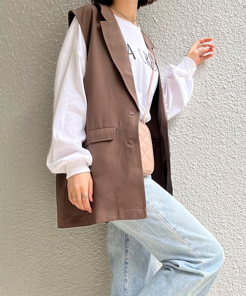 ベスト ジレ スリーブレスジャケット レディース STYLEBLOCK ベスト ジレ テーラードスリーブレスジャケット