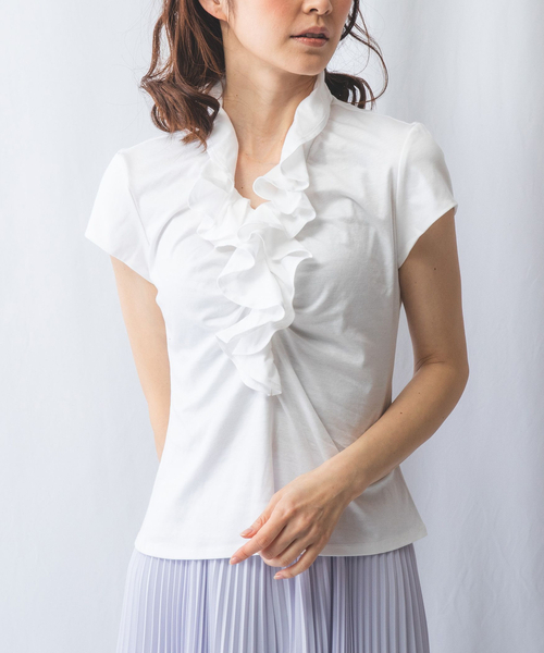 【美品】NARACAMICIE ナラカミーチェ　フリル ギャザー 半袖カットソー NARACAMICIE（ナラカミーチェ） tシャツ 「NARACAMICIE」スタンド