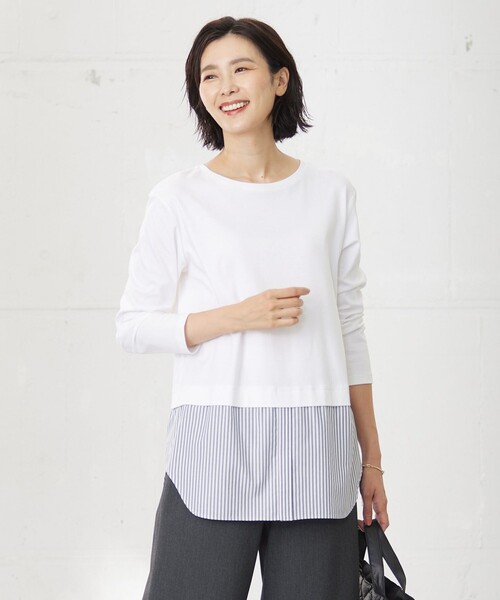 tシャツ 「接触冷感・UVケア」レイヤードジャージー カットソー レディース
