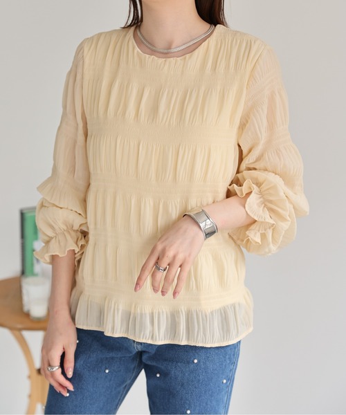 L相当 極美品 2023 ボールジー タングル レース シャーリング ブラウス ボールジィ Ballsey タングルレース シャーリングブラウス （41