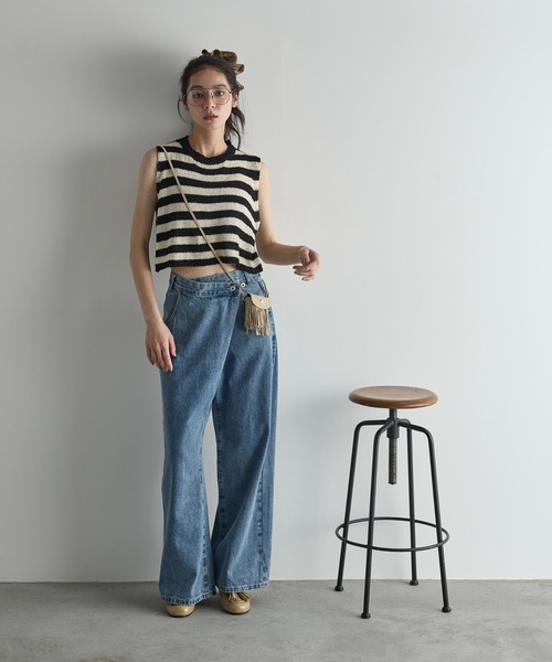 THE Yon ジーンズ デニム デニムパンツ クロスウエストアシメラップ