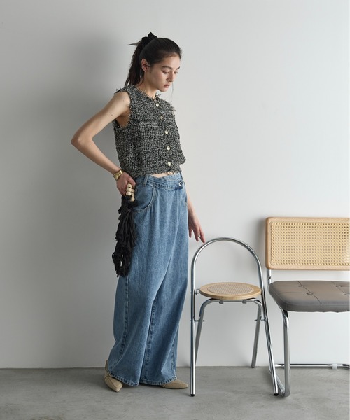 THE Yon ジーンズ デニム デニムパンツ クロスウエストアシメラップ