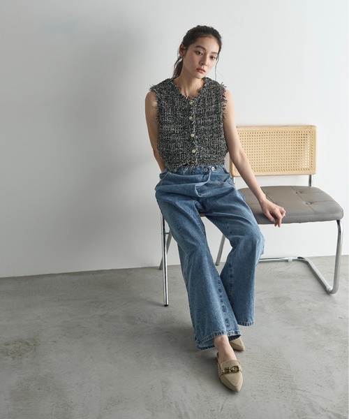 THE Yon ジーンズ デニム デニムパンツ クロスウエストアシメラップ