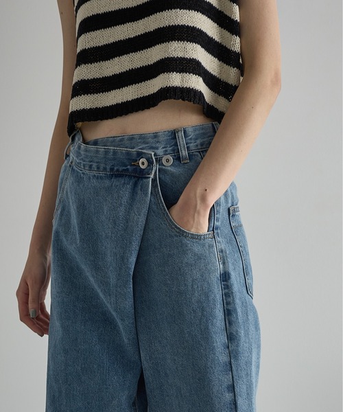 THE Yon ジーンズ デニム デニムパンツ クロスウエストアシメラップ