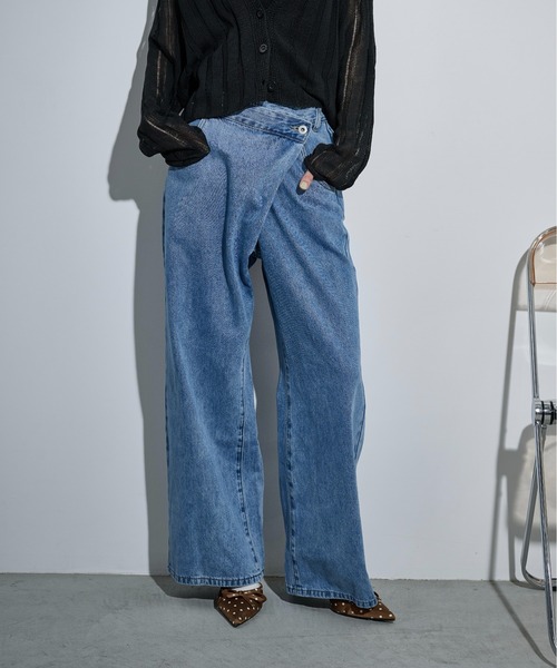 THE Yon ジーンズ デニム デニムパンツ クロスウエストアシメラップ