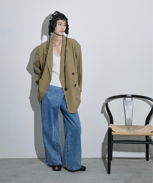 ジーンズ デニム デニムパンツ クロスウエストアシメラップデニムパンツ レディースの画像
