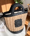かごバッグ カゴバッグ レザーエンブレムバケッ...の詳細画像1