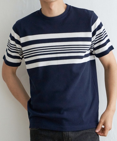 ikka（イッカ） tシャツ パイナップルパネルボーダーTシャツ メンズ