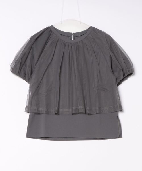 tシャツ チュールレイヤード5分袖カットソープルオーバー レディース