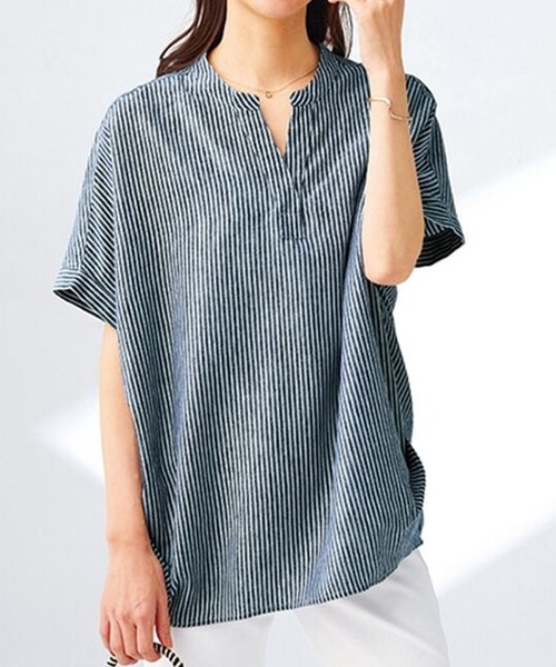 【美品】ENFOLD コクーン　スキッパーシャツ白チュニック　リネン混合 楽天市場】フレンチスリーブリネンスキッパーシャツワンピース