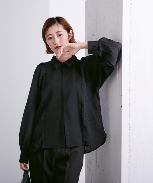 早い者勝ち armoire capris ブラック シアー ブラウス　黒 ur's ブラウス シャツ シアードッキングブザムブラウス