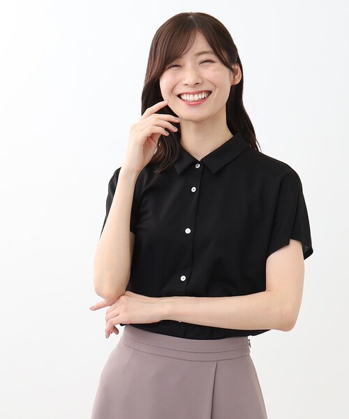 ブラウス シャツ 「SALE／接触冷感／マシンウォッシュ／二の腕カバー」フレンチスリーブブラウス レディース Reflect｜【SALE/接触冷感/マシンウォッシュ/二の腕カバー