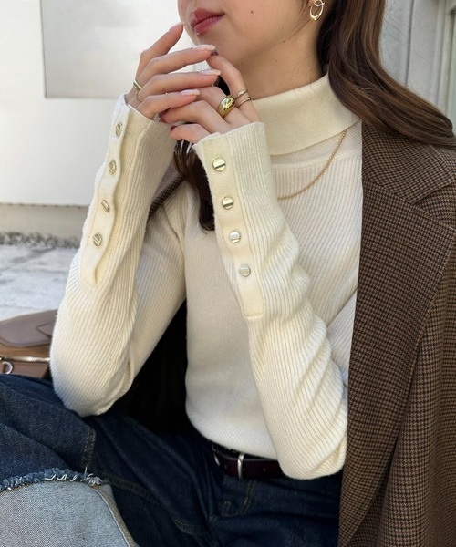 コトリワークス サイドボタン・タートルネック セーター ウール/日本製 サイドボタン・タートルネック セーター」 (天竺/ウール/日本製ホール