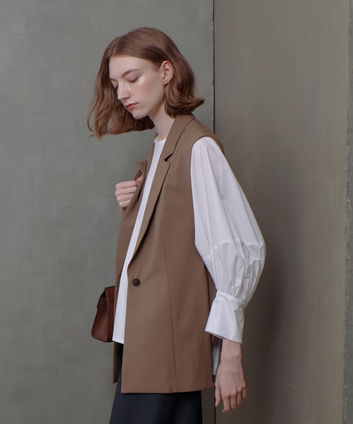 24SS アルアバイル リネンツイルコンパクトジレ ブラウン　完売品 allureville（アルアバイル） ベスト ジレ TRストレッチサイドオープン