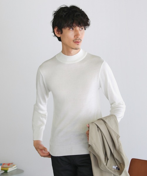 パーリーゲイツ ニット セーター モックネック ウール カシミヤ ホワイト S SPU（スプ） セーター ニット 12Gウール混カシミヤタッチモックネック