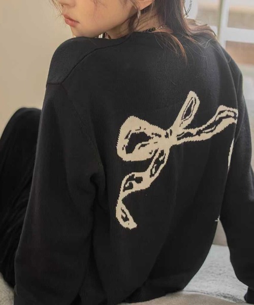 leune（ルネ） カーディガン リボンジャガードニットカーディガン