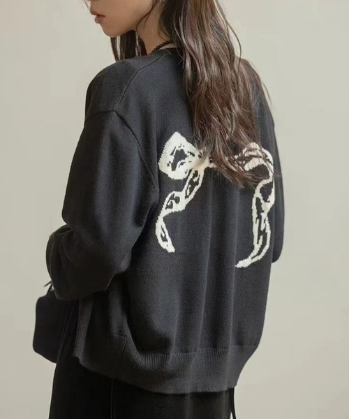 leune（ルネ） カーディガン リボンジャガードニットカーディガン