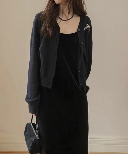 leune（ルネ） カーディガン リボンジャガードニットカーディガン