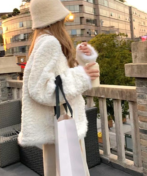 ノーカラーフェイクファージャケット REMUR ジャケット ノーカラージャケット フェイクファー