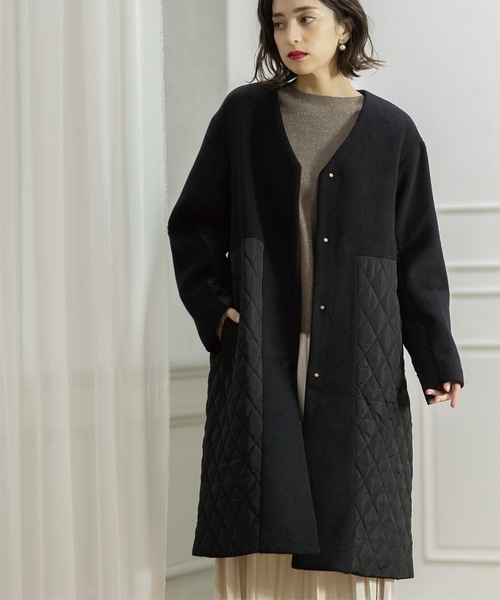OPAQUE.CLIP ウールカシミヤブレンド キルティングドッキングコート OPAQUE.CLIP｜《S-LLsize》ウールカシミヤブレンド キルティング