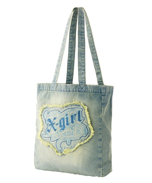 X-girl トートバッグ FADED LOGO PATCH DENIM TOTE BAG