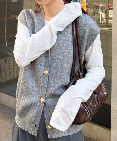 夏用シンプル ベスト レディース 金ボタン クラシックデザイン M相当