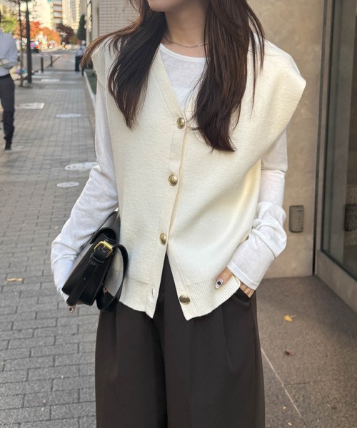 夏用シンプル ベスト レディース 金ボタン クラシックデザイン M相当