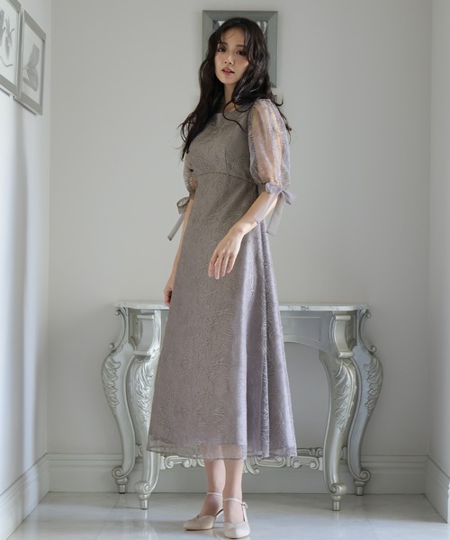 ミモレ丈＆七分袖結婚式フォーマルオケージョンドレス　⭐︎30日発送⭐︎ PourVous ドレス フラワーパーティードレスお呼ばれミモレ丈＆七