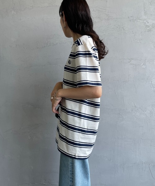 tシャツ 「FRED PERRY/フレッドペリー」 ファインストライプ ワンポイントロゴ刺繍Tシャツ レディース メンズ FRED PERRY tシャツ 「FRED PERRY/フレッドペリー」 ファイン