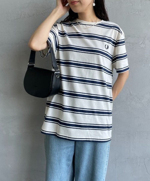 tシャツ 「FRED PERRY/フレッドペリー」 ファインストライプ ワンポイントロゴ刺繍Tシャツ レディース メンズ FRED PERRY tシャツ 「FRED PERRY/フレッドペリー」 ファイン