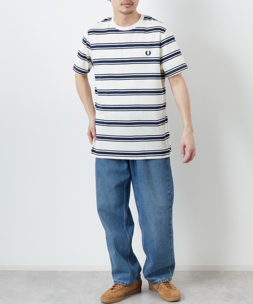 tシャツ 「FRED PERRY/フレッドペリー」 ファインストライプ ワンポイントロゴ刺繍Tシャツ レディース メンズ FRED PERRY tシャツ 「FRED PERRY/フレッドペリー」 ファイン