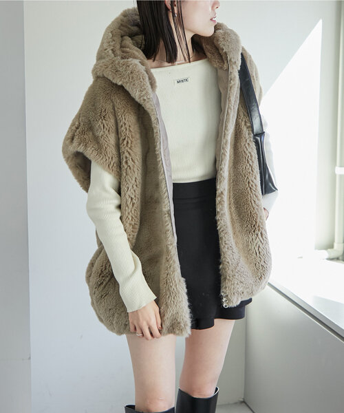 ベスト ジレ PBTヤーンジャージ×ブークレーループニットドッキングポケットジレ レディース Munich ベスト ジレ PBTヤーンジャージ×ブークレーループニット