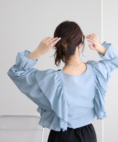 レディース　ブラウス antiqua（アンティカ） ブラウス シャツ オープンカラー シフリー刺繍