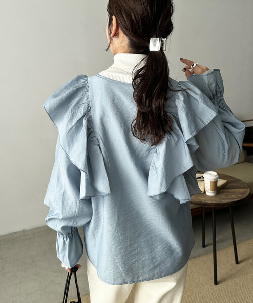 Discoat ブラウス シャツ 「新色追加!/6色展開」フリルブラウス「WEB