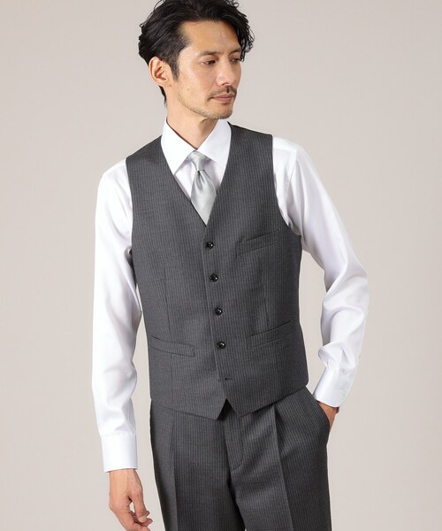 【DORMEUIL AMADEUS365】ピンストライプ ベスト3ピース対応 TAKEO KIKUCHI スーツ ベスト 「DORMEUIL AMADEUS365」ピン